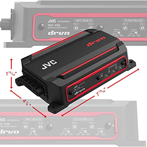 JVC KS-DR2104DBT Compact 4-Channel 600 Watt Car Amplifier with Bluetooth Streaming. Built for Marine, ATV and Powersport Applications. Waterproof, Dustproof, Rust Proof and Vibration Proof JVC KS-DR2104DBT Compact 4-Channel 600 Watt Car Amplifier with Bluetooth Streaming. Built for Marine, ATV and Powersport Applications. Waterproof, Dustproof, Rust Proof and Vibration Proof